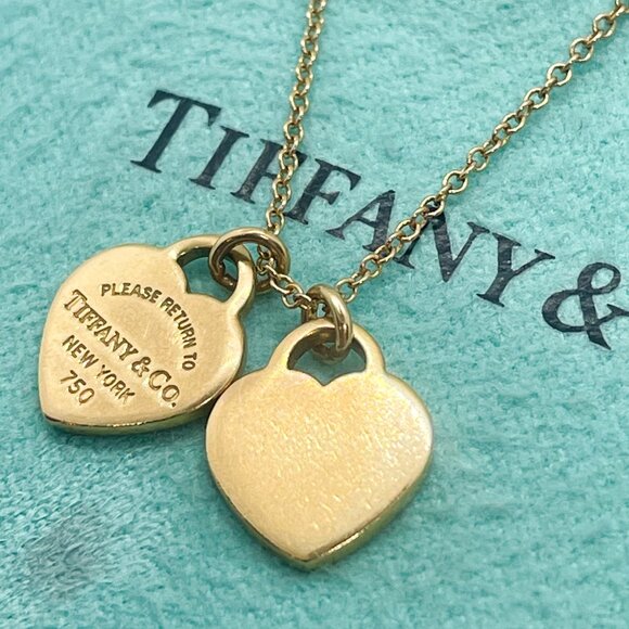 Tiffany & Co. Return to Tiffany 18k Rose Gold Double Mini Heart Necklace 16" - Picture 3 of 11